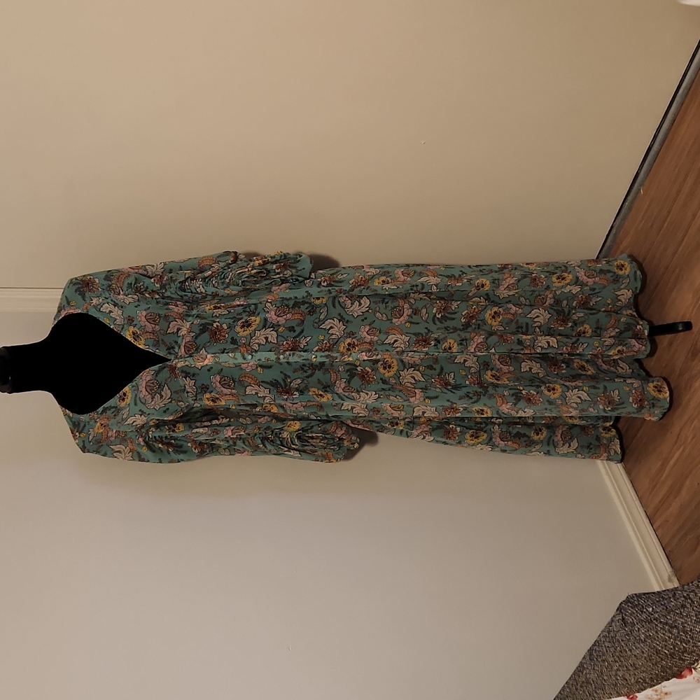 Free People green Long sleeve sheer floral fall Maxi Dress - Picture 4 of 13